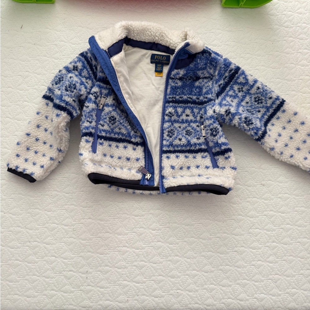 Polo Ralph Lauren Blue & White Sherpa Zip Jacket toddler girls